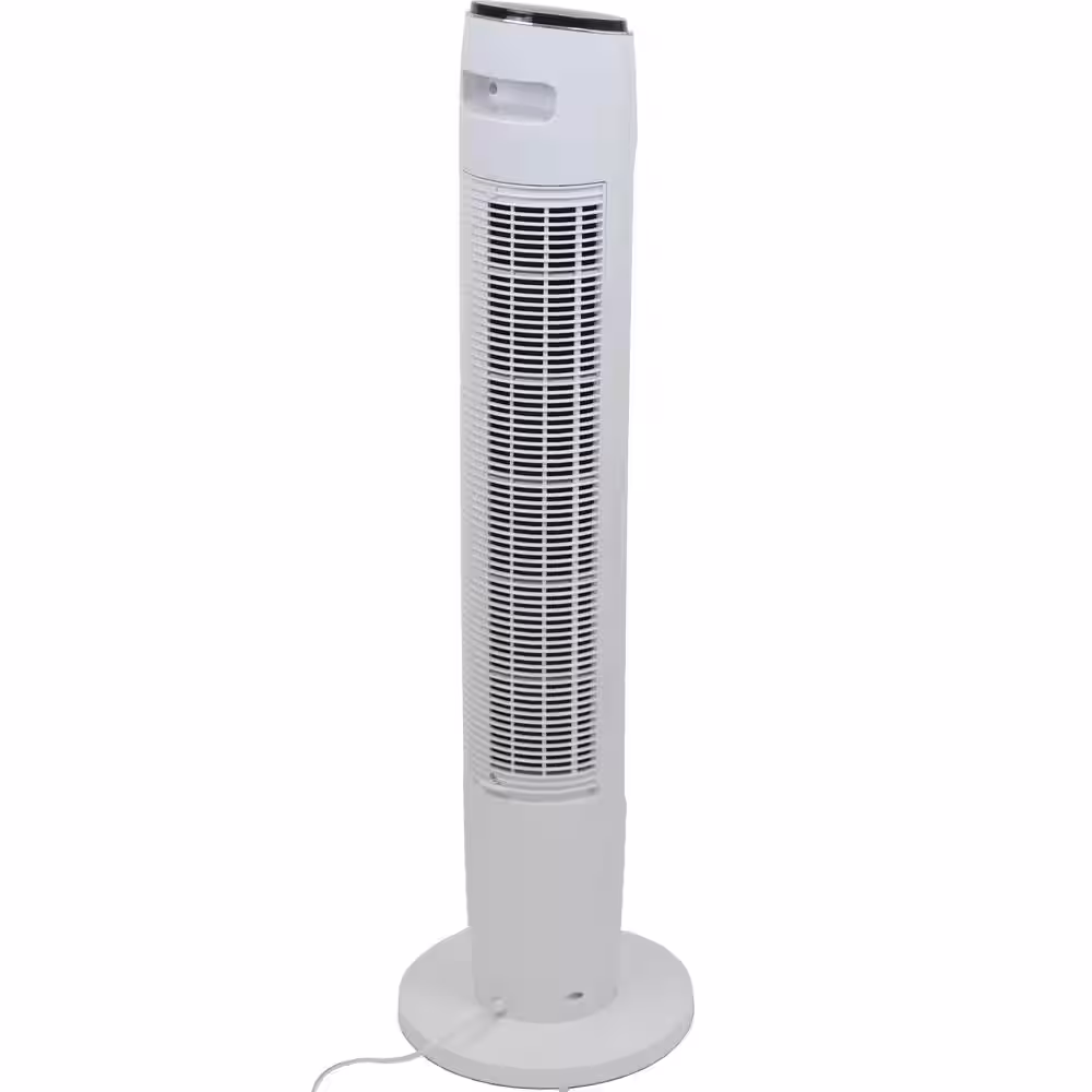 GENESIS 43 in. Oscillating Digital Tower Fan with Remote and Max Cool Technology, White
