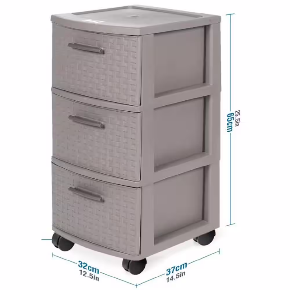 MQ 3-Drawer 26 in. H x 12.6 in. W Resin Rolling Cart in Taupe