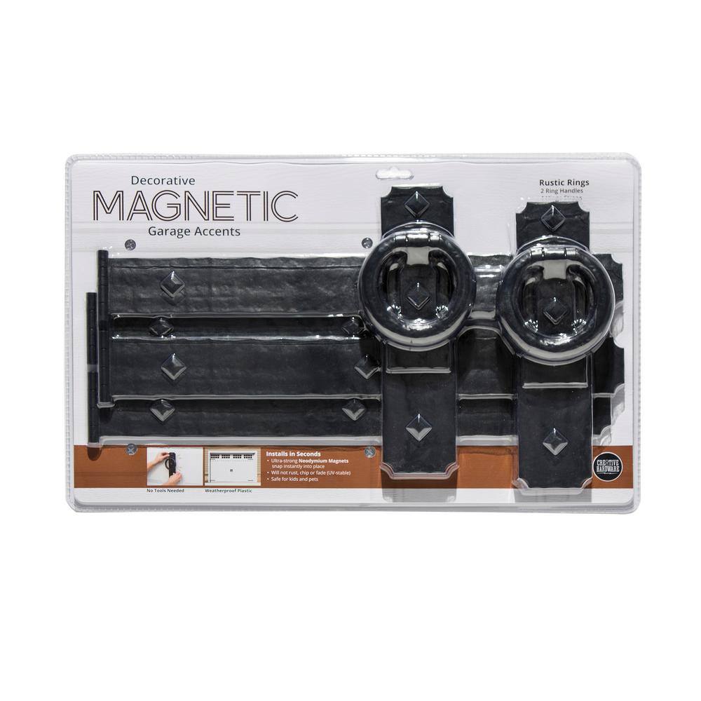 Cre8tive Hardware Rustic Rings 10 in. x 4.375 in. Black Magnetic Garage Door Hardware (6-Piece)