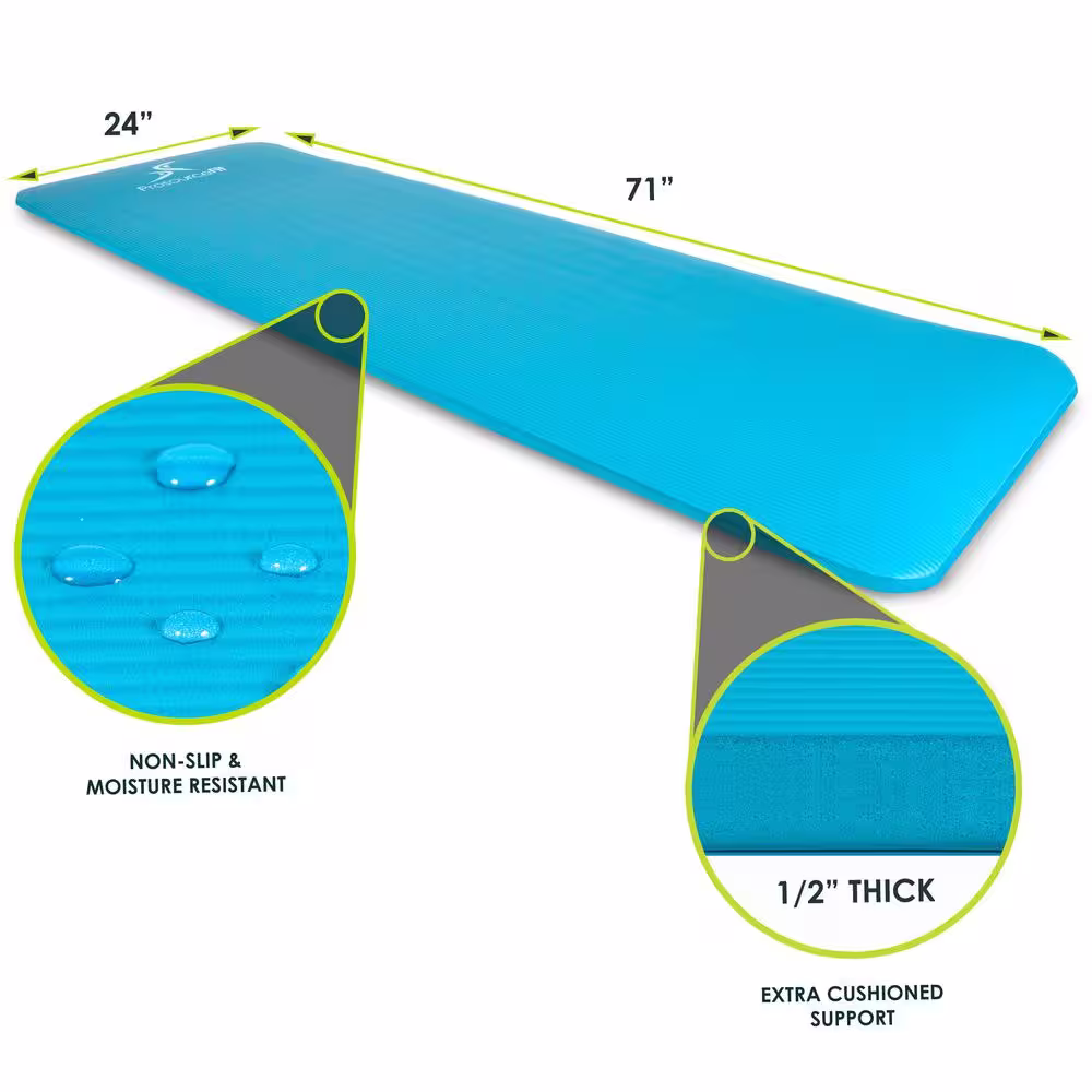 PROSOURCEFIT All Purpose Aqua 71 in. L x 24 in. W x 0.5 in. T Thick Yoga and Pilates Exercise Mat Non Slip (11.83 sq. ft.)