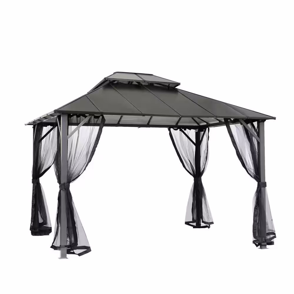 CASAINC 12 ft. x 10 ft. Outdoor Hardtop Insulated Aluminum Frame Patio Gazebo with Double Roof and Netting