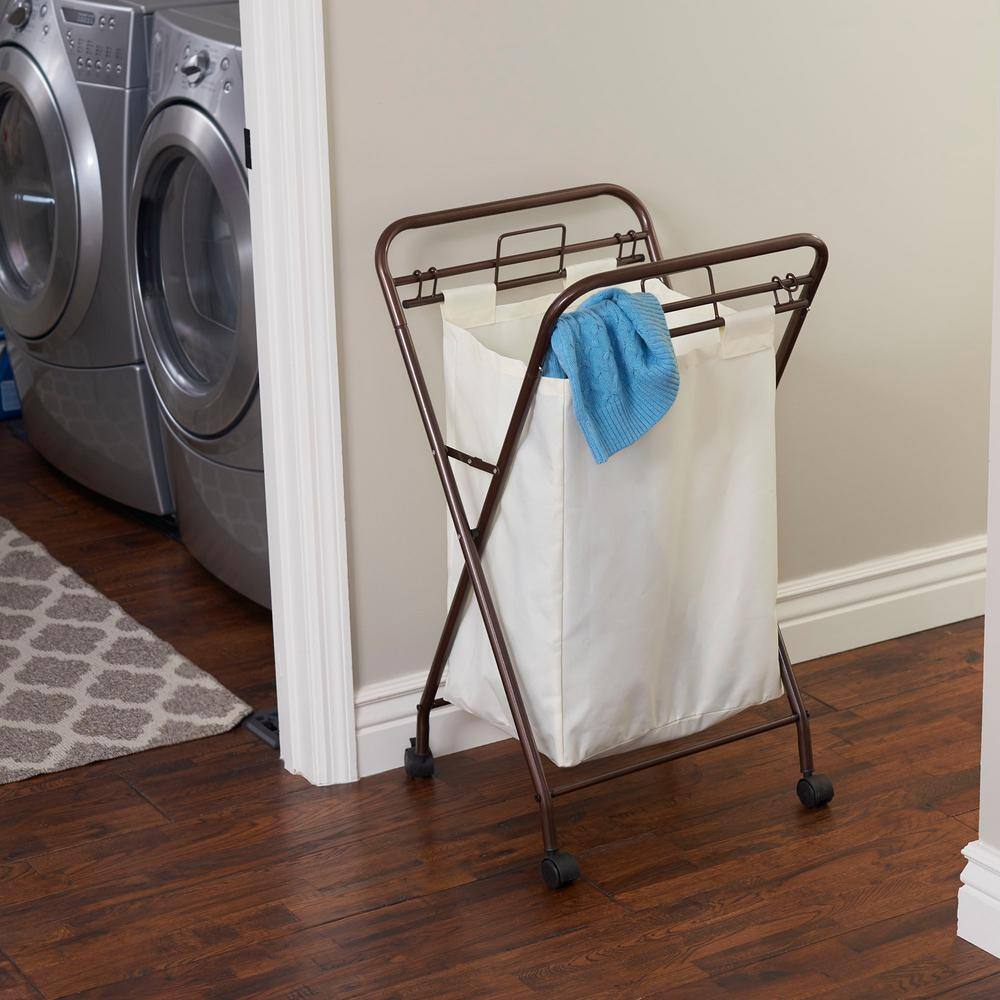 HOUSEHOLD ESSENTIALS Antique Bronze 2 Load Capacity Rolling Laundry Hamper
