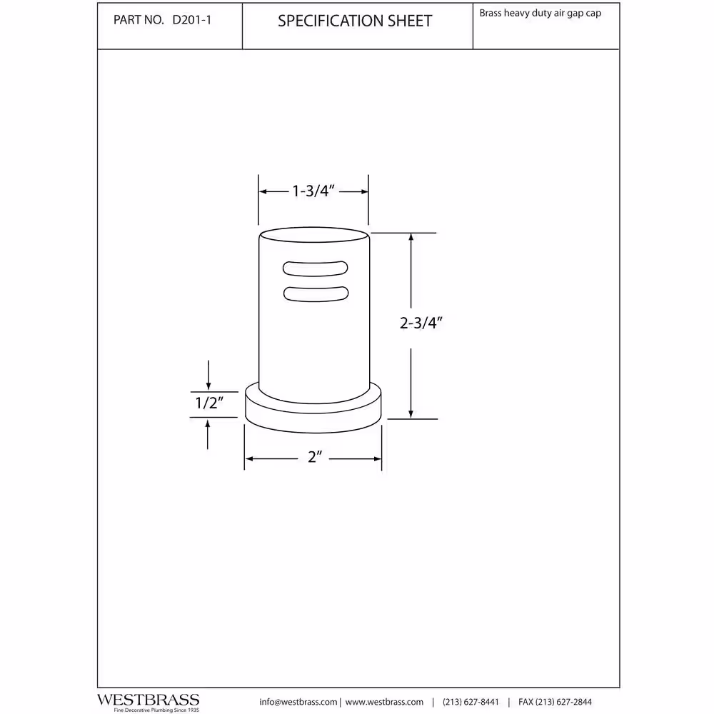 Westbrass 1-3/4 in. x 2-3/4 in. Solid Brass Air Gap Cap Only, Skirted, Satin Nickel