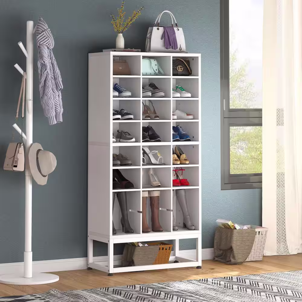 Tribesigns Sabina 25 in. W x 12 in. D x 55 in. H 9-Tier White 24-Shoe Storage Durable Wood