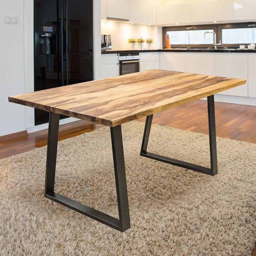 AmeriHome Sheesham 63 in. Rectangle, Rosewood Wood Top with Black Metal Frame Dining Table, Seats 6