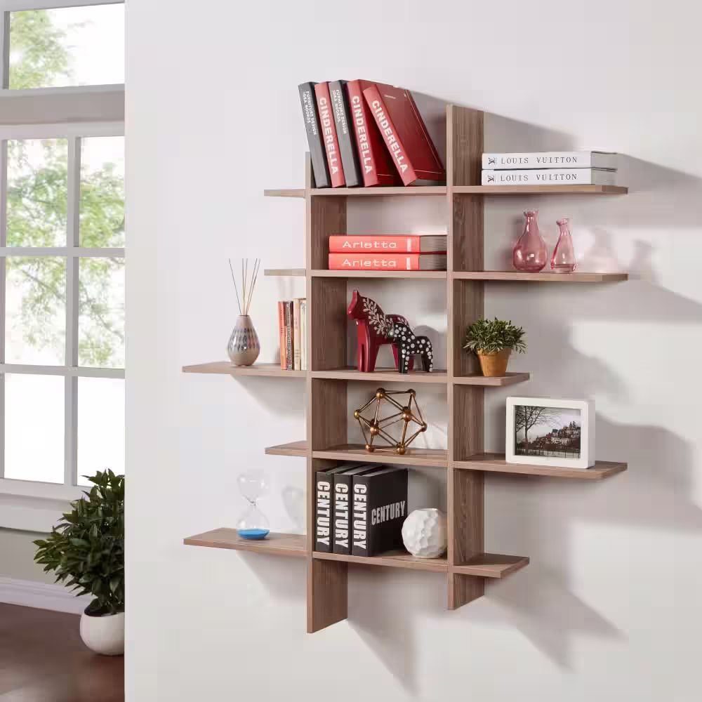 DANYA B Weathered Oak MDF 5-Level Asymmetric Floating Shelf