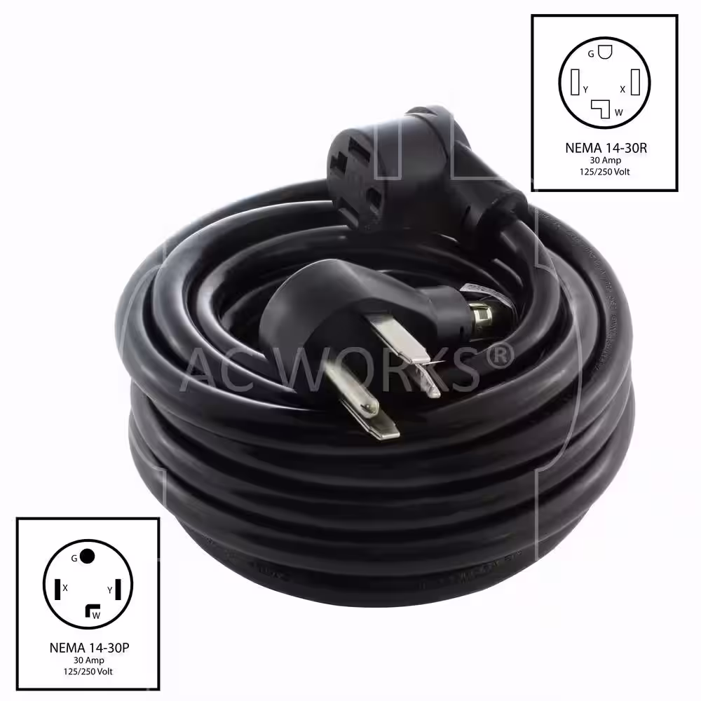 AC WORKS 25 ft. 30A 125/250-Volt NEMA 14-30 4-Prong Dryer Heavy-Duty STW 10/4 Extension Cord