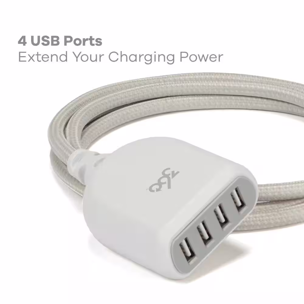 360 Electrical Habitat 4.8 6 ft. 18 Gauge General Purpose Indoor Titanium/Braided USB Extension Cord
