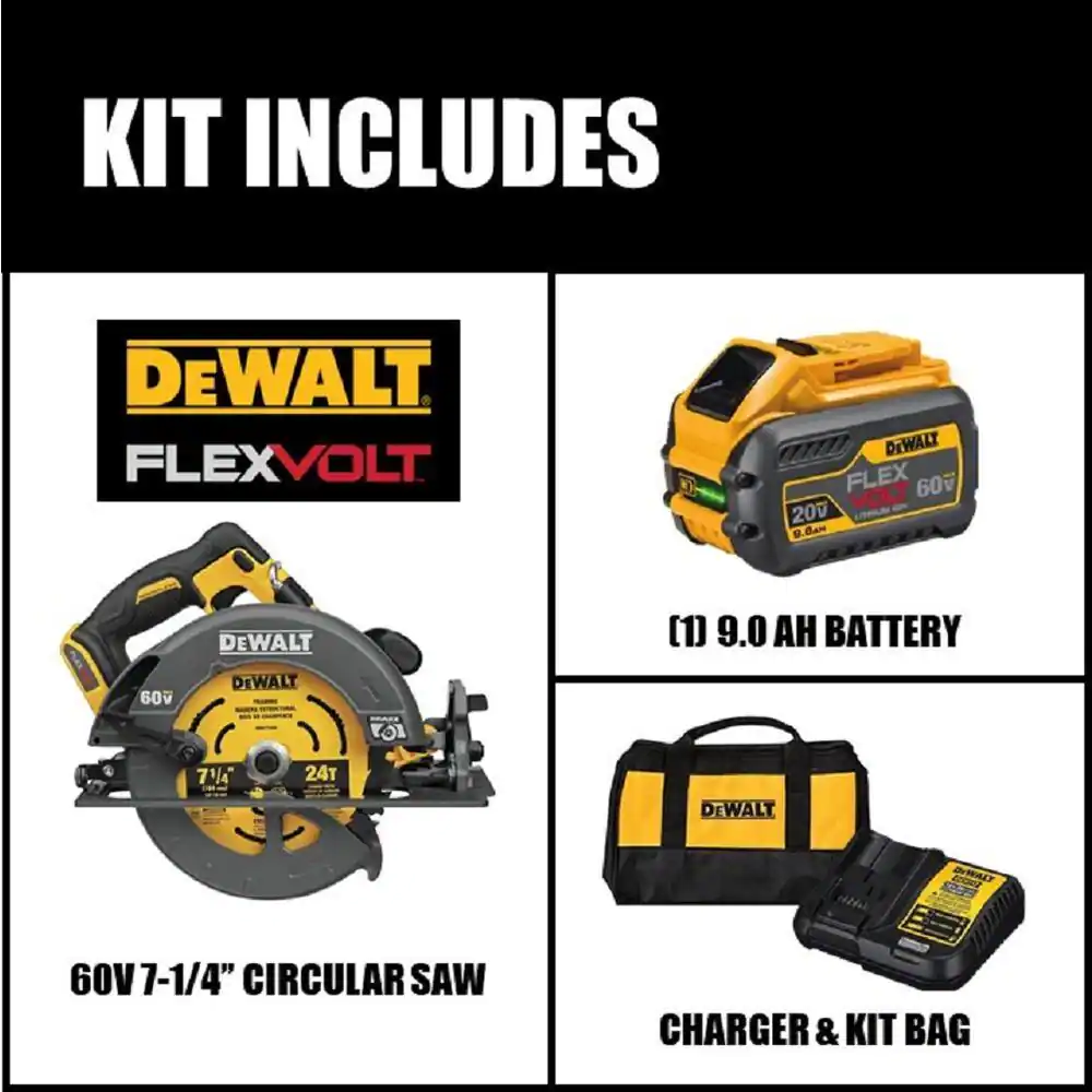 DEWALT FLEXVOLT 60V MAX Cordless Brushless 7-1/4 in. Sidewinder Style Circular Saw with Brake with (1) FLEXVOLT 9.0Ah Battery