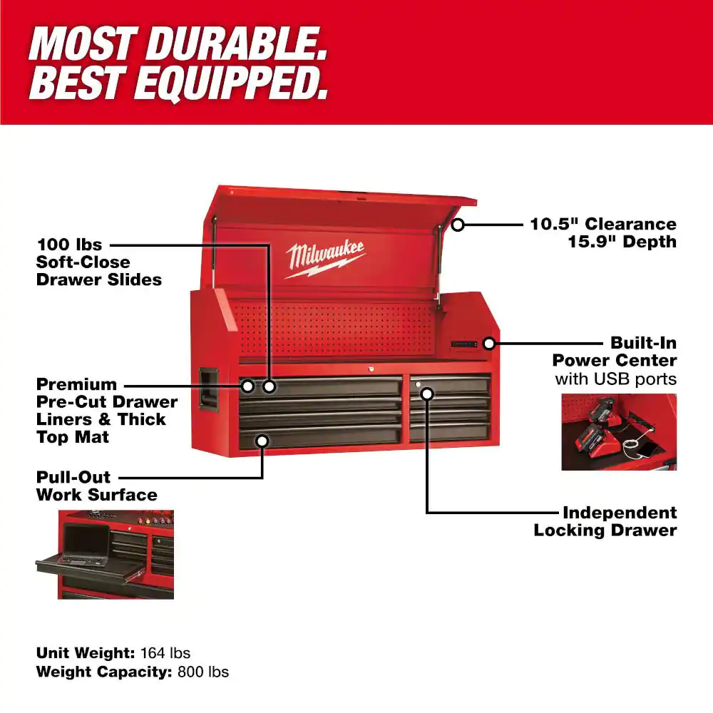 Milwaukee 46 in. 8-Drawer Steel Storage Top Chest in Red and Black