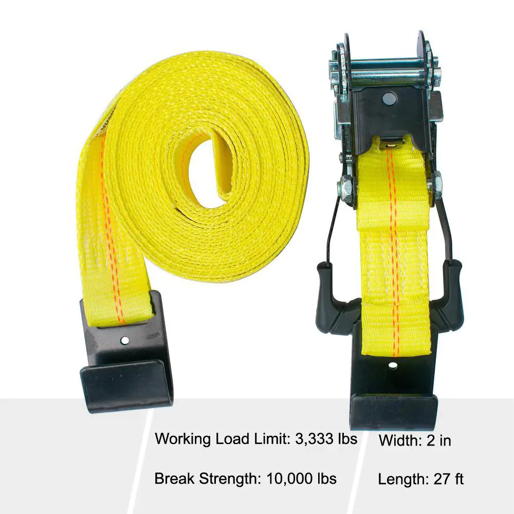 Husky 2 in. x 27 ft. Heavy-Duty Ratchet Tie-Down Strap with Flat Hooks