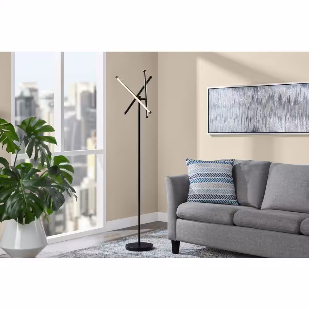 None Gaines 63 in. Matte Black Indoor Floor Lamp with White Acrylic Shade Integrated LED