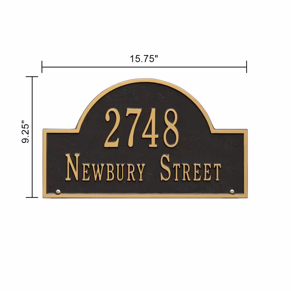 Whitehall Products Arch Marker Standard Black/Gold Lawn 2-Line Address Plaque