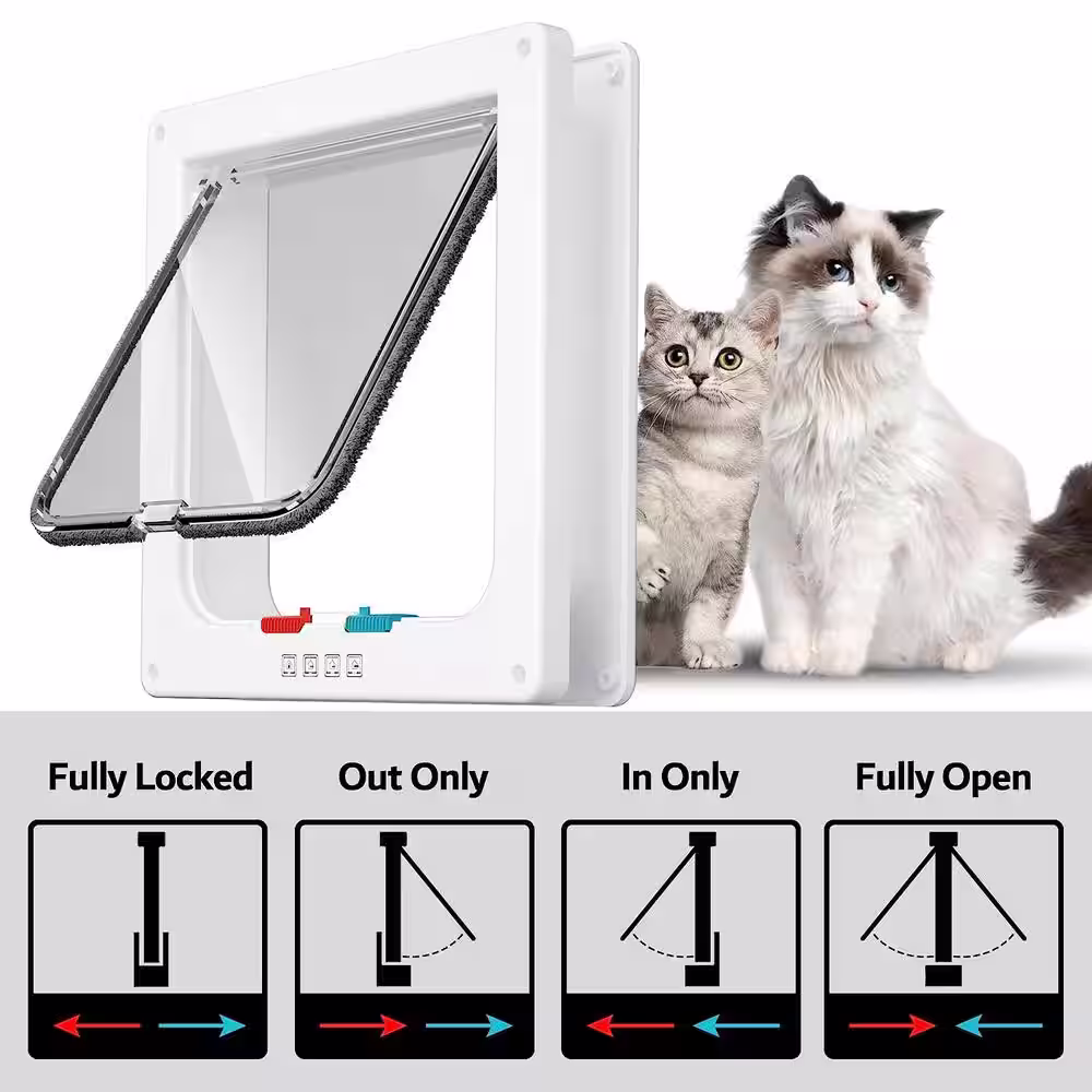 None 6.1 in. W x 6.3 in. H Interior Pet Door for Medium Cat with 4 Modes Locking, White