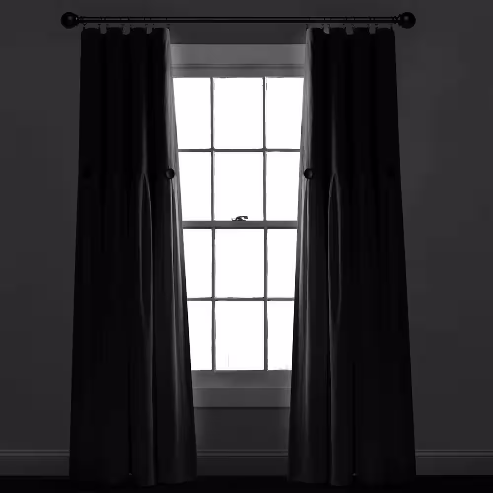 None Linen Button 100% Lined Gray/White 84 in. L x 40 in. W Blackout Single Panel Window Curtain