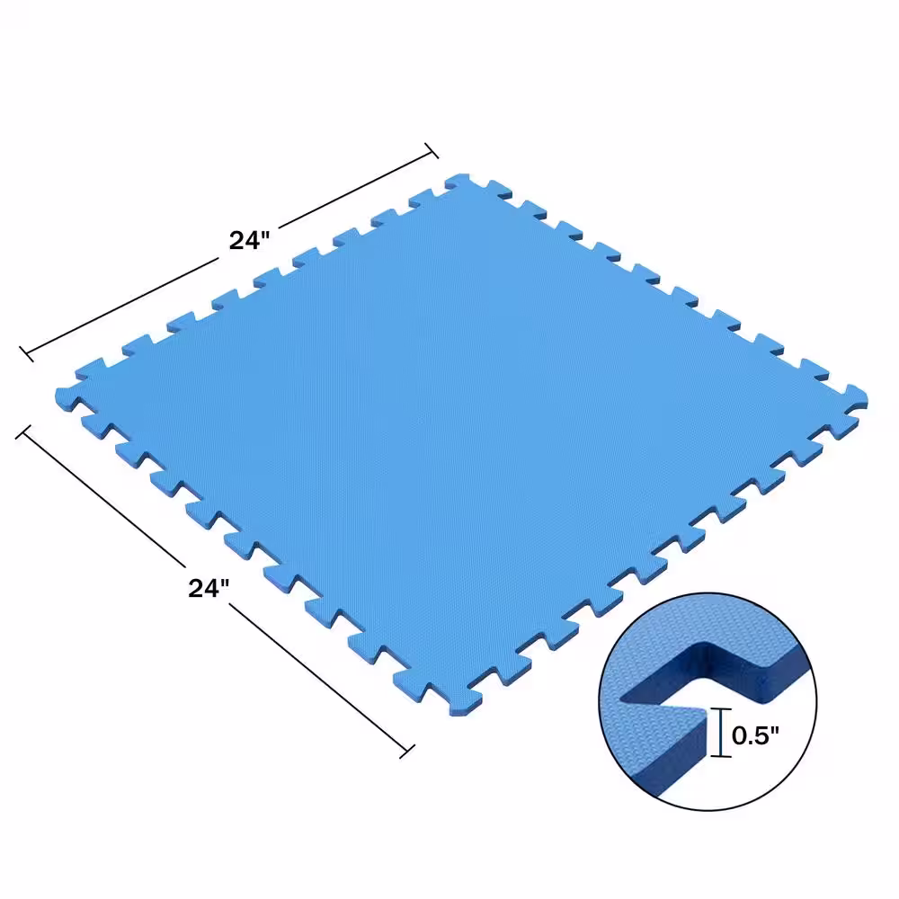 Stalwart Interlocking Blue 24 in. W x 24 in. L Non-Toxic EVA Foam Flooring for Playroom, Gym, or Basement 8 Pack (32 sq. ft.)