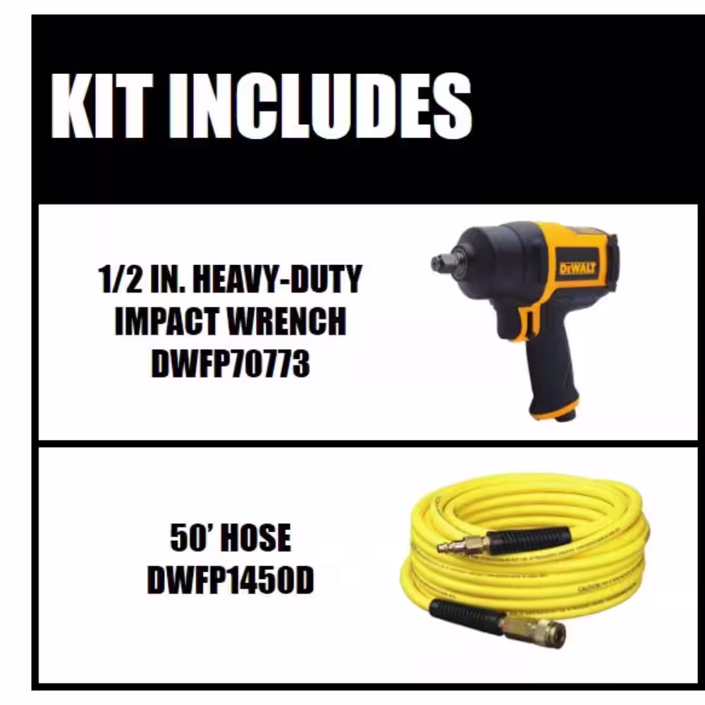 DEWALT 1/2 in. Heavy-Duty Pneumatic Impact Wrench and 50 ft. x 1/4 in. Air Hose