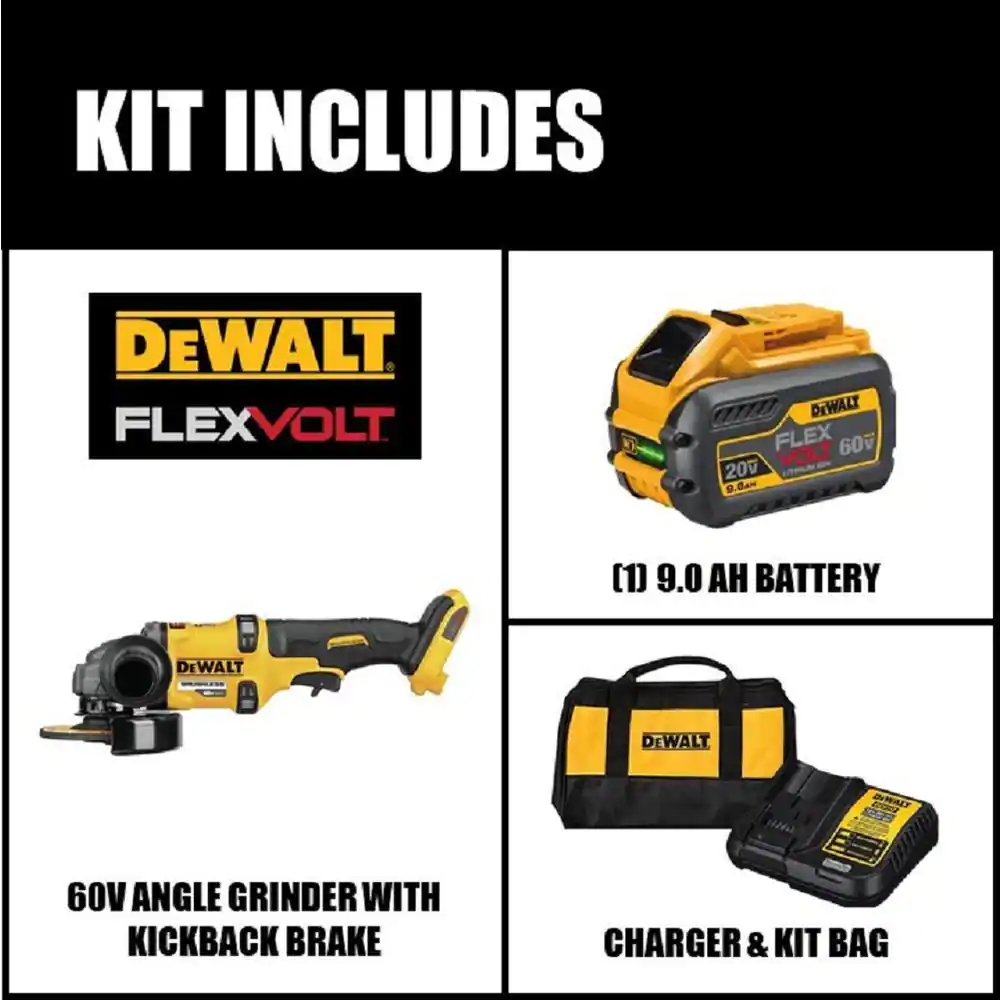 DEWALT FLEXVOLT 60V MAX Cordless Brushless 4.5 in. - 6 in. Small Angle Grinder and (1) FLEXVOLT 9.0Ah Battery