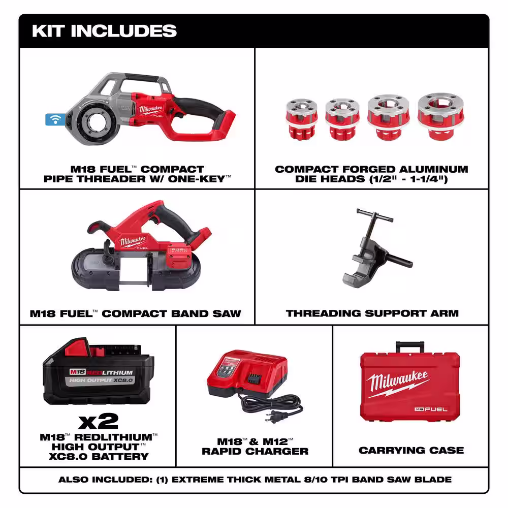 Milwaukee M18 Fuel One-Key Cordless Brushless Pipe Threader Kit with M18 Fuel Bandsaw (2-Tool)