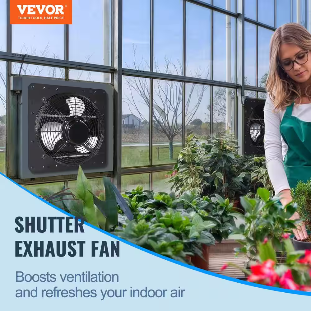 VEVOR Shutter Exhaust Fan 14 in.1513 CFM, 10-Speed Adjustable Wall Mount Attic Fan Ventilation and Cooling for Greenhouses