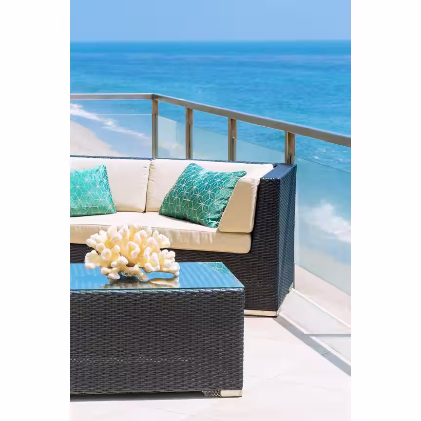 Ohana Depot Black 20-Piece Wicker Patio Combo Conversation Set with Sunbrella Natural Cushions
