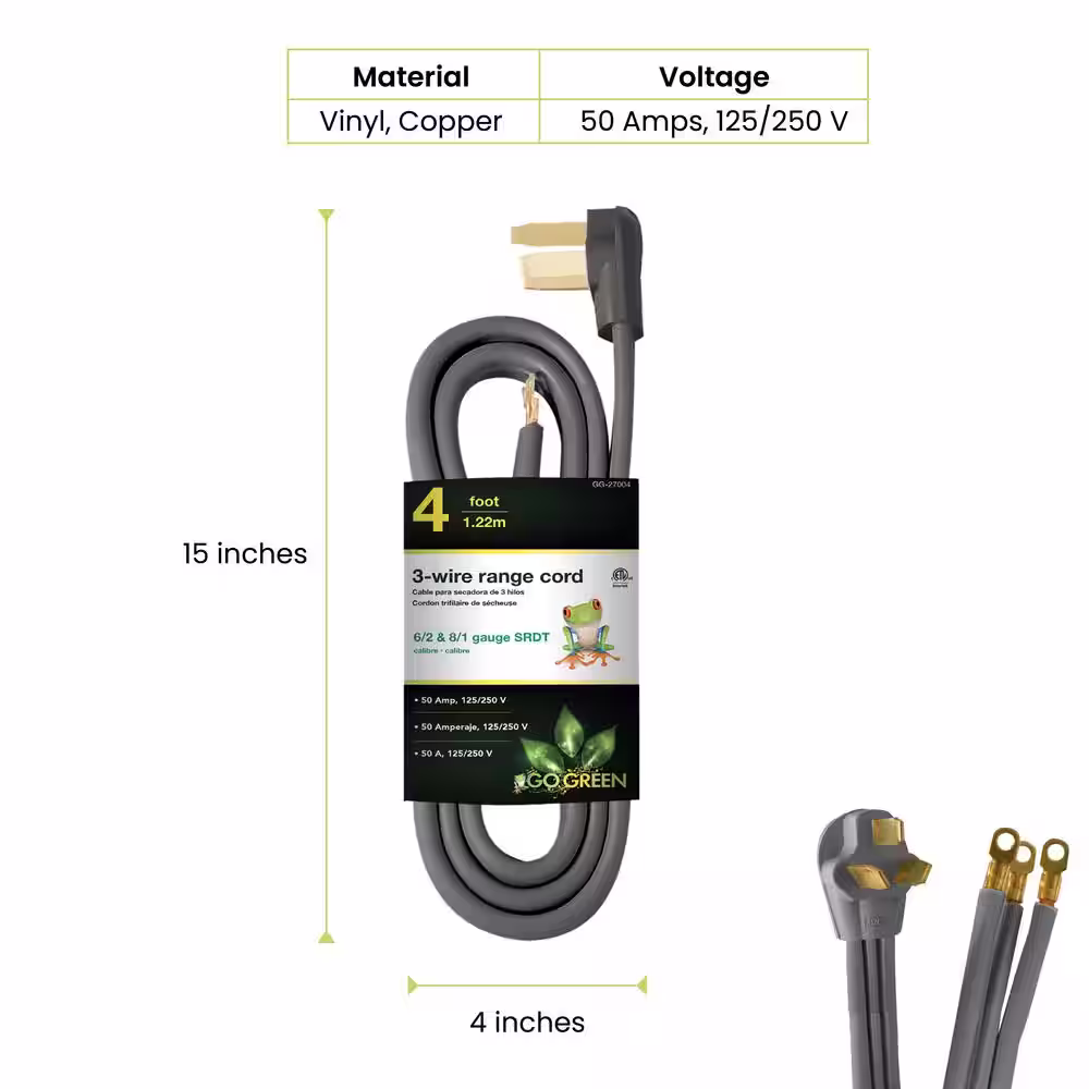 GoGreen Power 4 ft. 6/2 and 8/1 3-Wire Range Cord