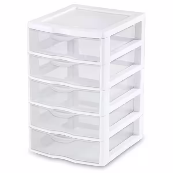 Sterilite 7.25 in. x 11 in. Clearview Small 5-Drawer Desktop Storage Unit, White (16-Pack)
