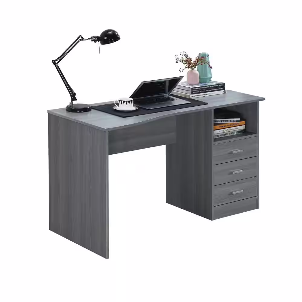 Wateday 51.20 in. Rectangular Gray Wood Computer Desk with Cabinet and Drawers