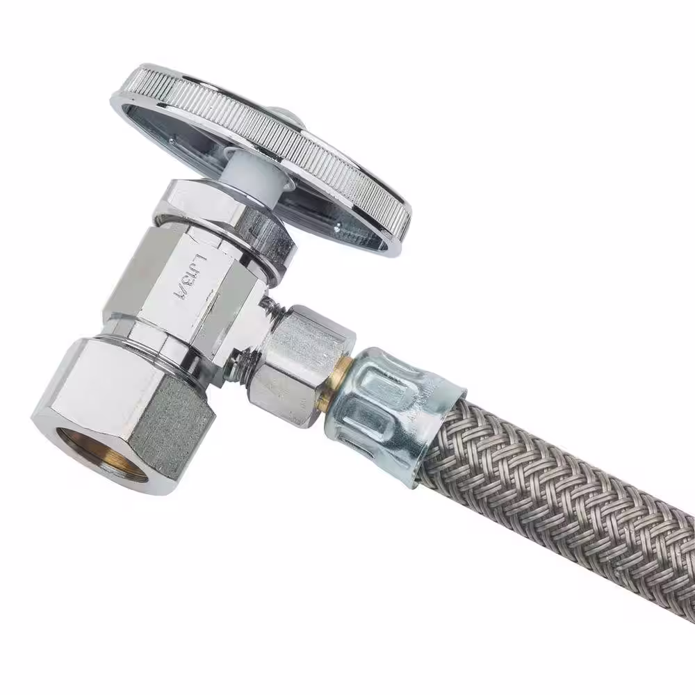 BrassCraft Toilet Kit: 12 in. Braided Supply Line with 1/2 in. Comp x 3/8 in. Comp 1/4 Turn Multi-Turn Angle Valve and Flange