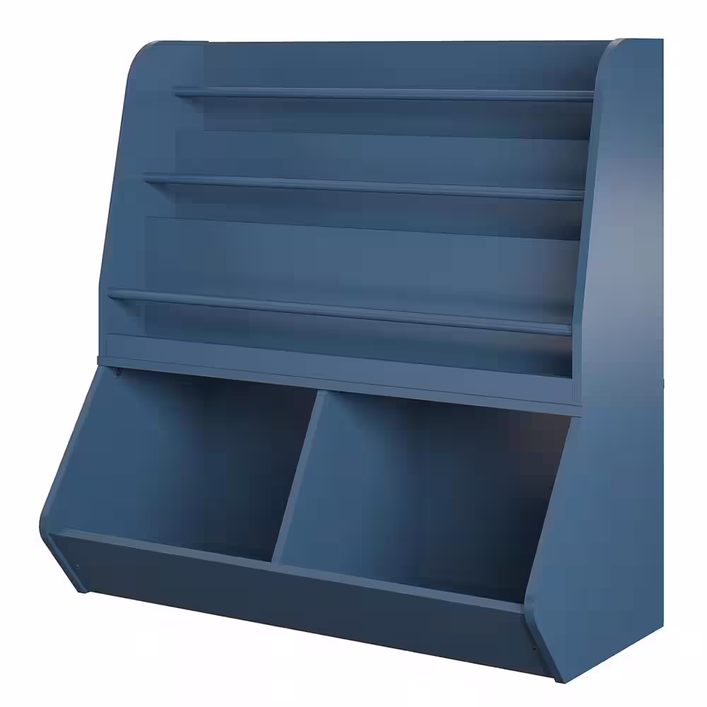 Ameriwood Home Lauren 36.3 in. Navy 3-Shelf Bookcase and Toy Storage