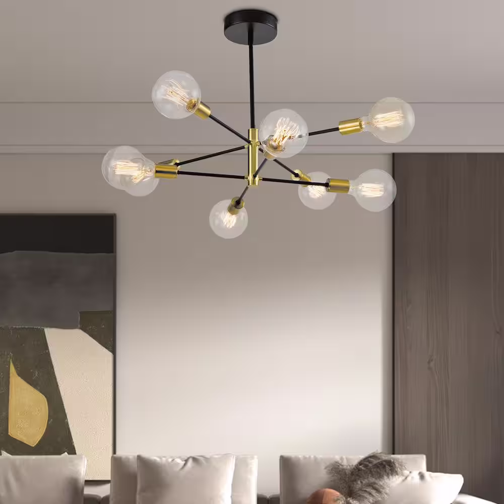 Maxax Augusta 8 -Light Sputnik Modern Linear Chandelier with Wrought Iron Accents