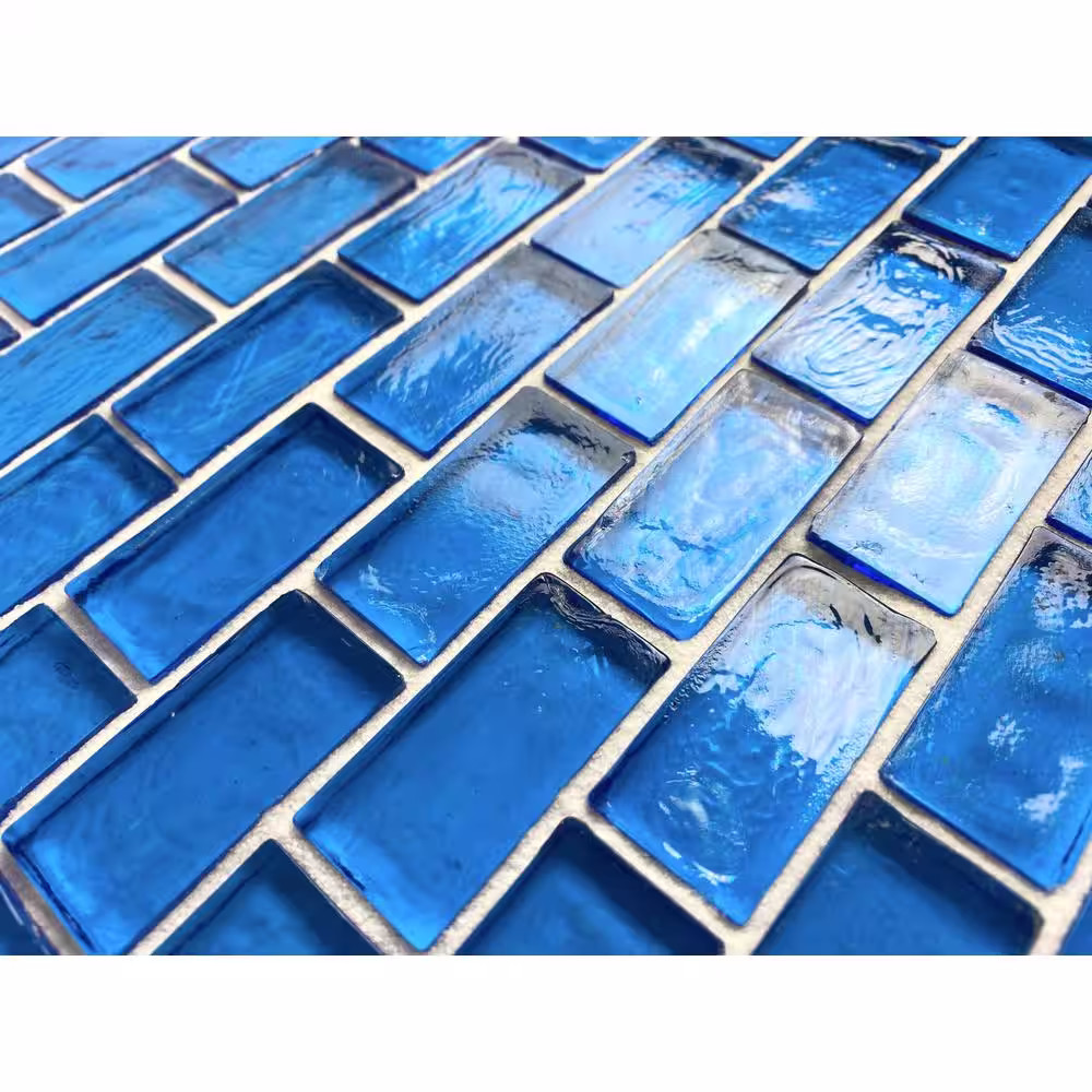 ABOLOS Tropical Style Ocean Blue Brick Mosaic 1 in. x 2 in. Recycled Glass Wall & Pool Tile (8 Sq. Ft./Case)
