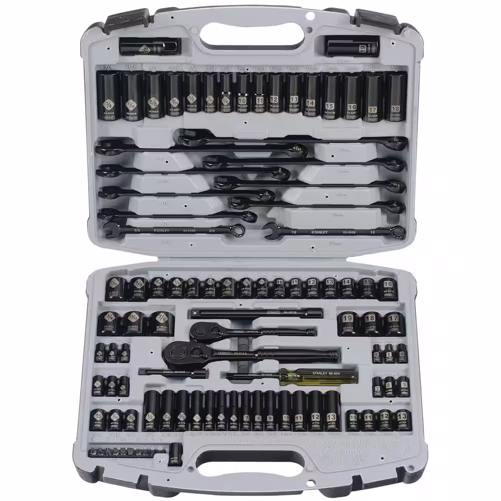 Stanley 22 in. Cantilever Mobile Tool Box and 1/4 in. and 3/8 in. Drive Black Chrome SAE and Metric Mechanics Tool Set (99 Pc)