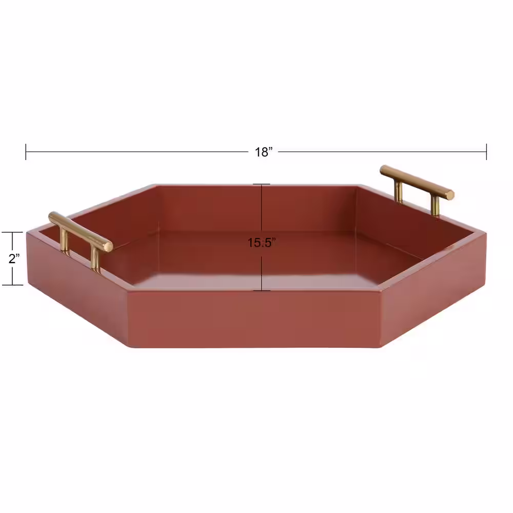 Kate and Laurel Lipton 15.50 in. W Hexagon Red Wood Decorative Tray