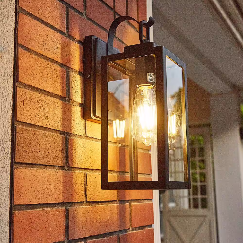 Dawn 13 in. 1-Light Matte Black Hardwired Outdoor Wall Lantern Modern Sconce with Clear Glass