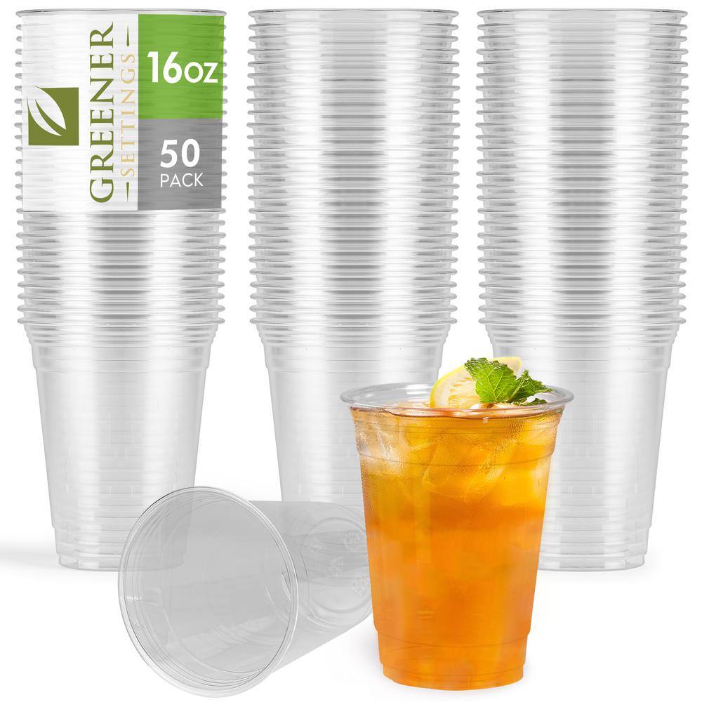 None 16 oz. Clear Compostable Disposable Cups, Cold Drink Cups [50-Pack]