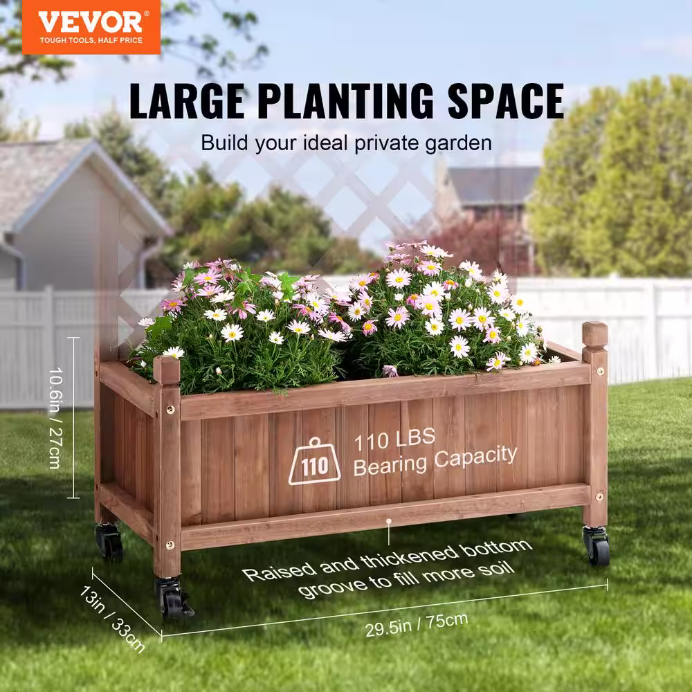 VEVOR 2-Pieces Wood Planter with Trellis Outdoor Raised Garden Bed 60 in. x 13 in. x 61.4 in. Standing Trellis Planter Box