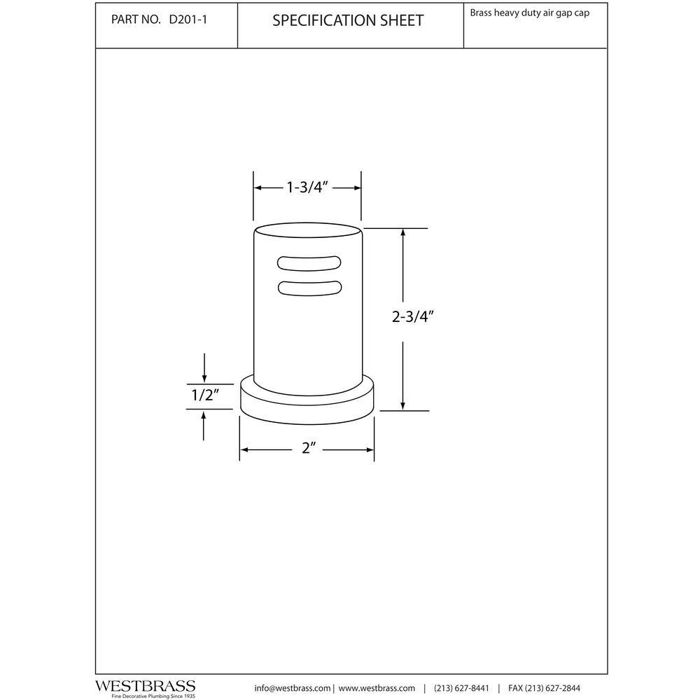 Westbrass 1-3/4 in. x 2-3/4 in. Solid Brass Air Gap Cap Only, Skirted, Matte Black