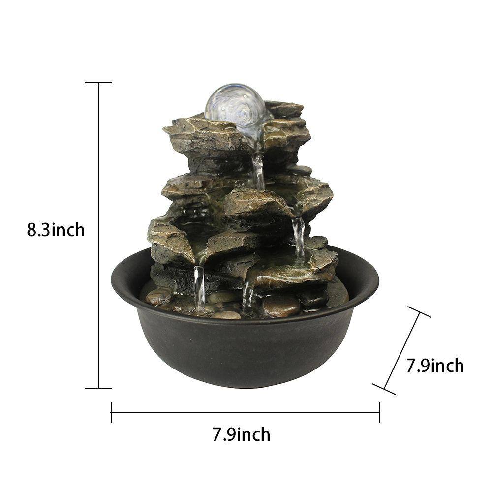 None 8.3 in. Rock Cascading Tabletop Water Fountain with LED Lights and Crystal Ball for Home Office Bedroom Relaxation