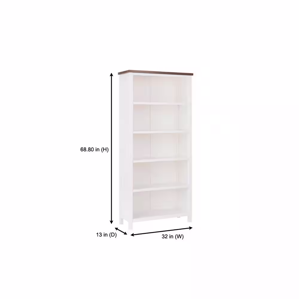 Home Decorators Collection 69 in. Appleton White/Haze Wood 5-shelf Standard Bookcase with Adjustable Shelves