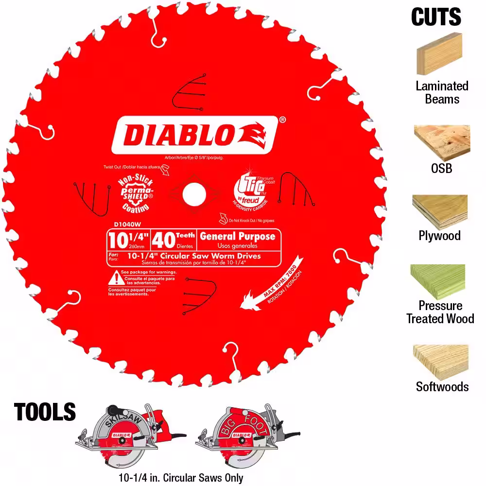 DIABLO 10-1/4 in. x 40-Tooth General Purpose Circular Saw Blade