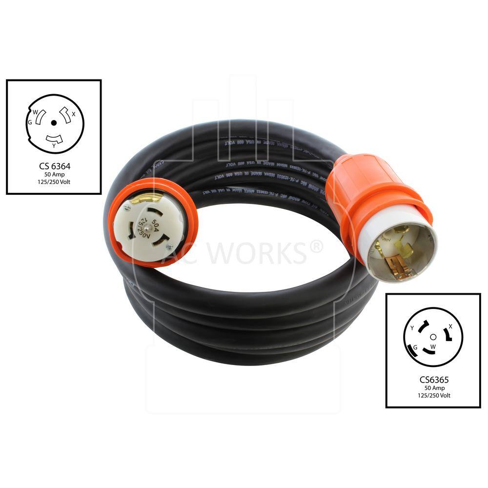 AC WORKS 25 ft. SOOW 6/4 CS6365/CS6364 Temp Power 50 Amp Generator Cord