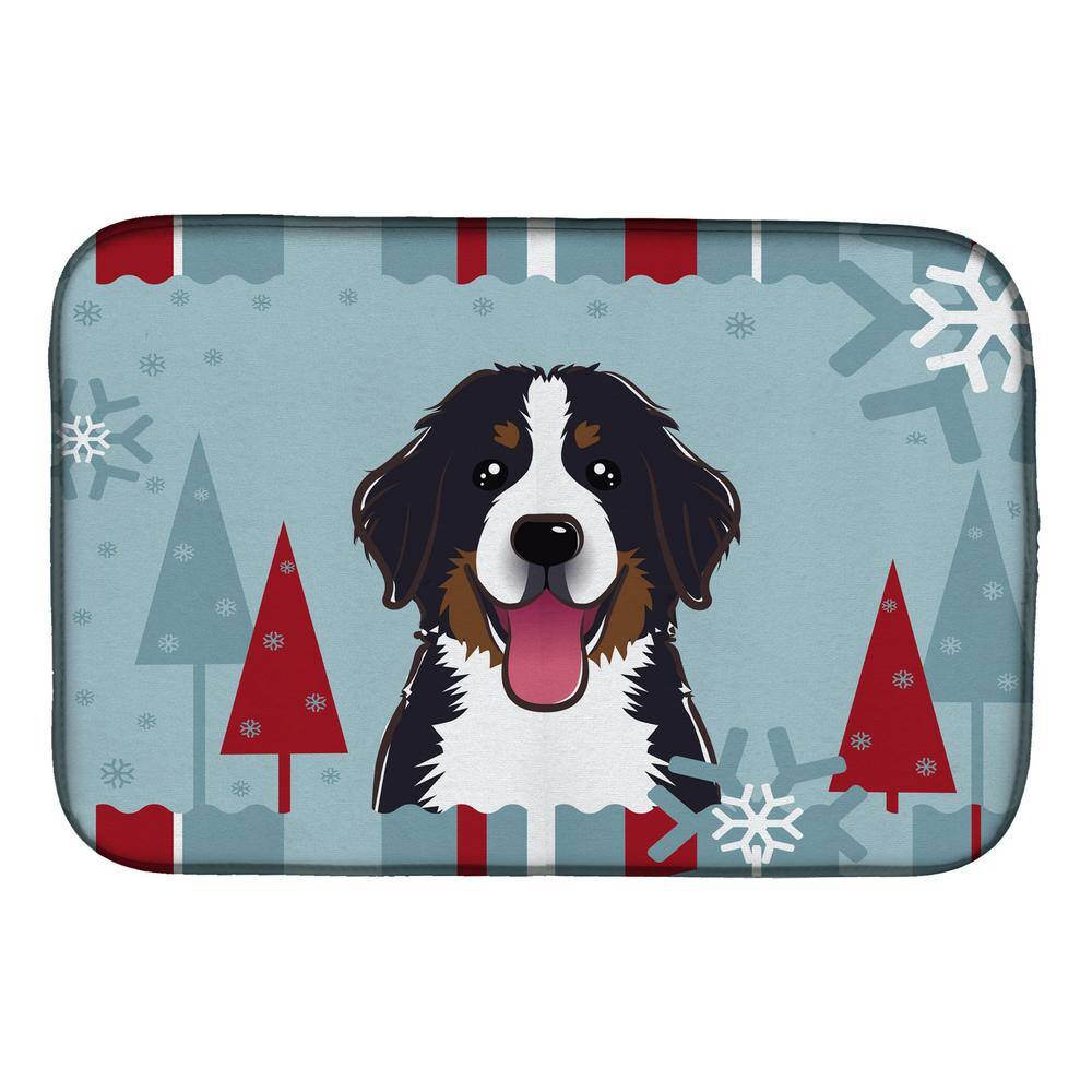 Caroline's Treasures 14 in. x 21 in. Multicolor Winter Holiday Bernese Mountain Dog Dish Drying Mat