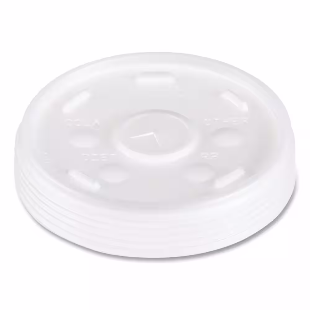 DART White Disposable Plastic Cup Lids, Fits 12 oz. to 24 oz. Hot/Cold Foam Cups, Straw-Slot Lid, 100/Pack, 10 Packs/Carton