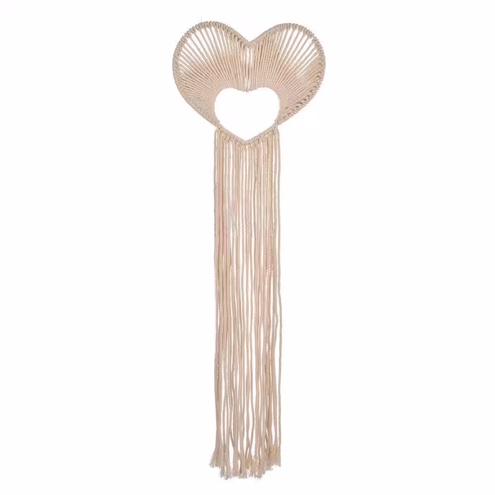LITTLE LOVE BY NOJO 18 in. Natural Ivory Macrame Heart Shaped Wall Decor with Fringe