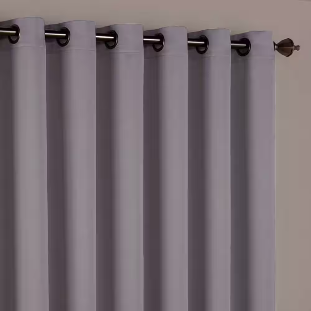 Eclipse Tricia Grey Solid Polyester 100 in. W x 84 in. L Room Darkening Pair Rod Pocket Curtain Panel