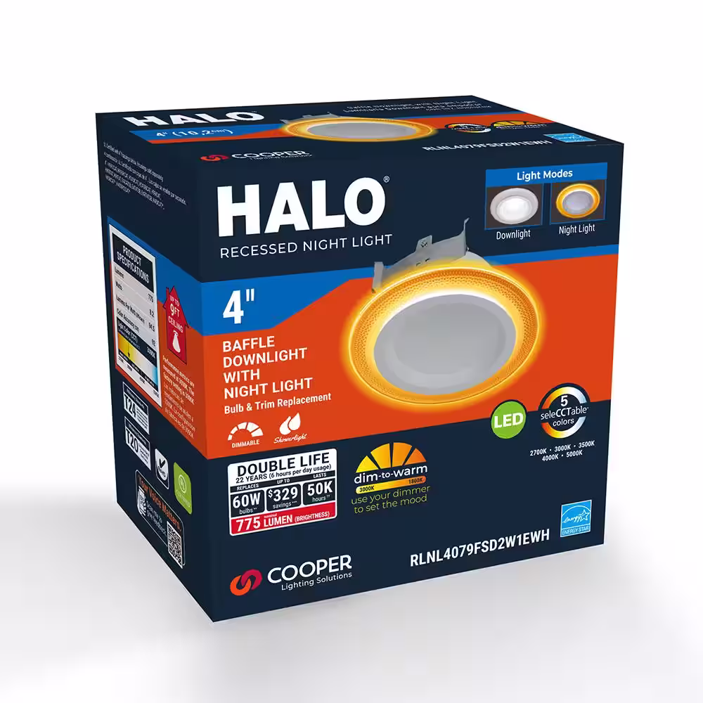 HALO 4 in. RL Night Light, 700 Lumens, Selectable CCT, D2W