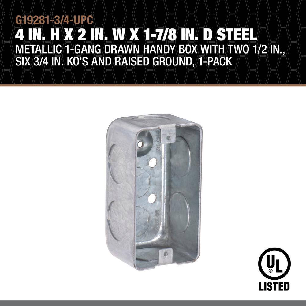 Southwire 4 in. H x 2 in. W x 1-7/8 in. D Steel Metallic 1-Gang Drawn Handy Box with Two 1/2 in., Six 3/4 in. Ko 1-Pack