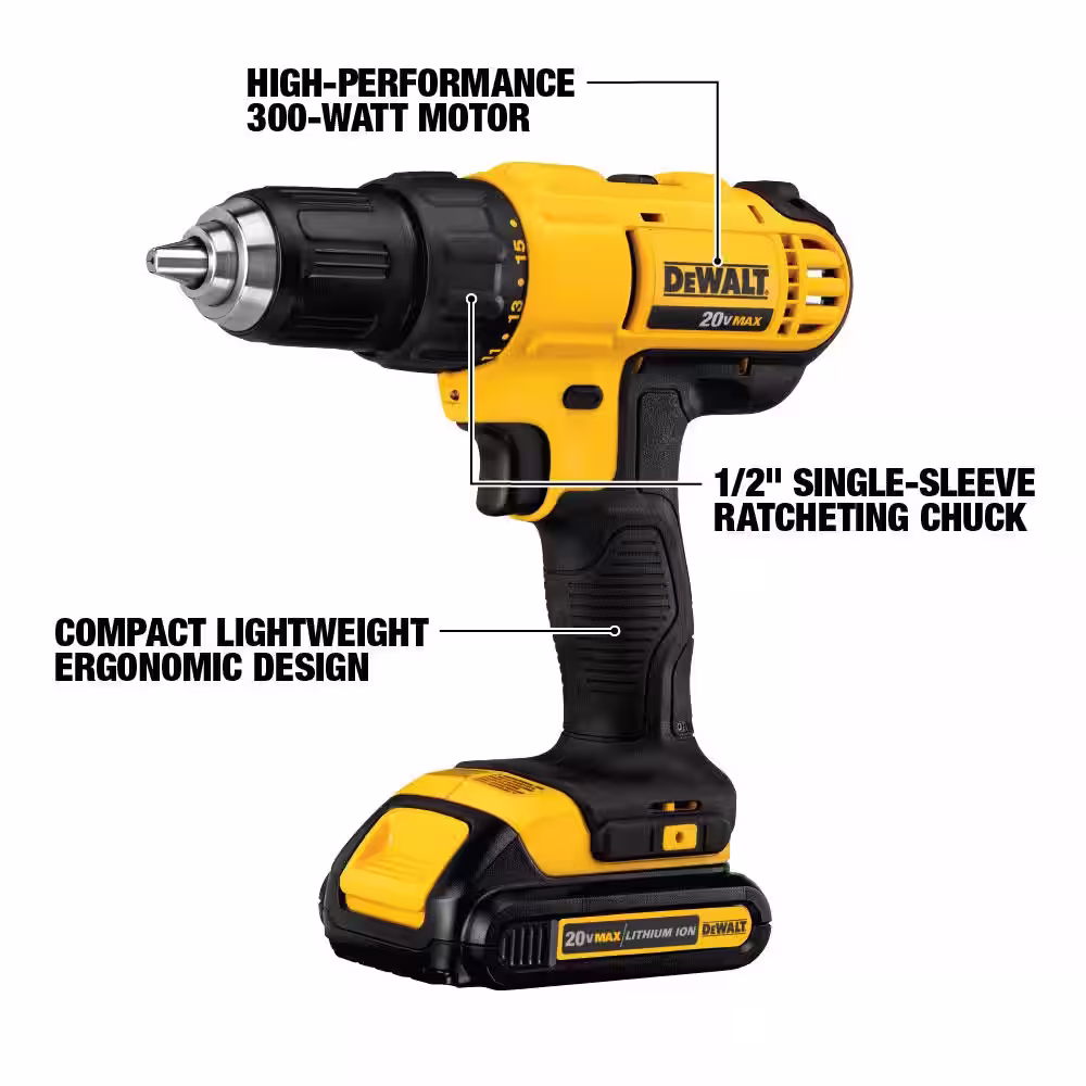 DEWALT 20V MAX Lithium-Ion Cordless Drill/Driver 2 Tool Combo Kit, 1/4 in. Impact Driver, (2) 20V 1.3Ah Batteries, and Charger
