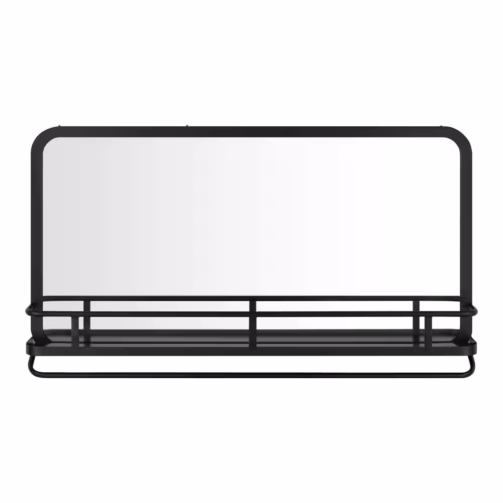 Home Decorators Collection Medium Modern Rectangular Black Framed Mirror with Shelf (30 in. W x 16 in. H)